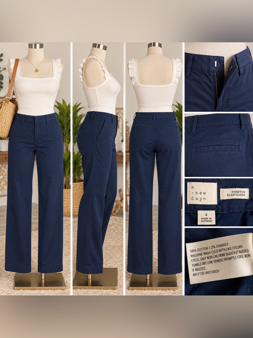 A New Day Navy Blue Stretch Straight Leg Pants Size 4 NWT